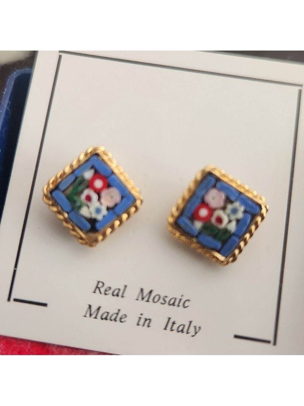 NWT Italian Micro Mosaic Post Earrings